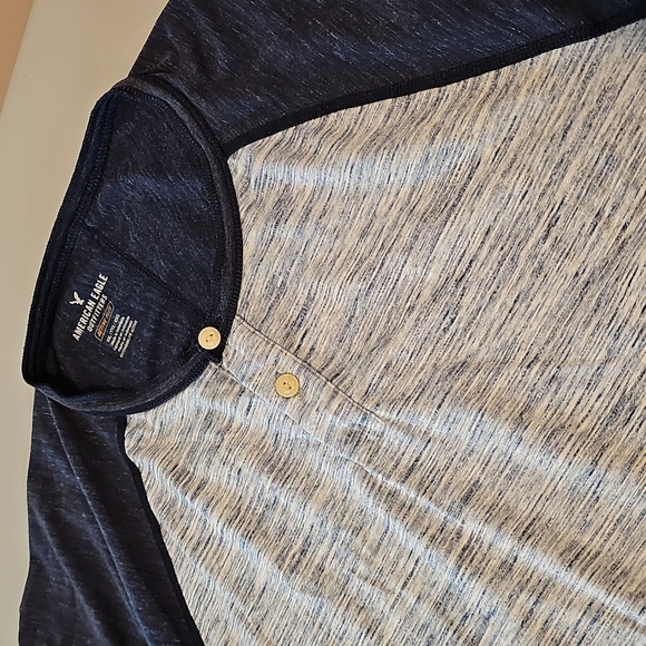American Eagle Outfitters Blue And Gray XXL Henley Short Sleeve Shirt - Picture 5 of 7